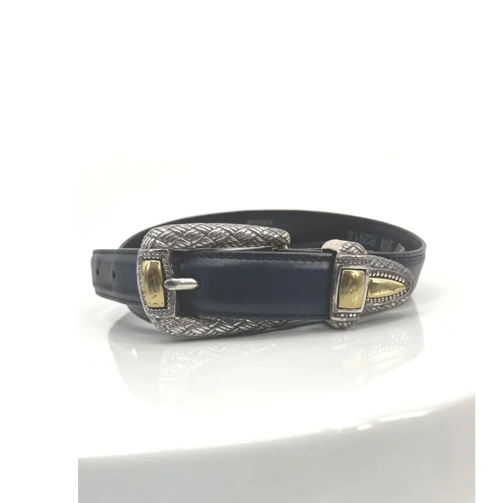Vtg Brighton Cutter &‎ Buck Blue Leather Belt 32 Western Two Tone 90s USA Made